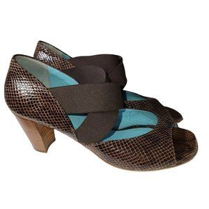 Thierry Rabotin Brown Snake Cross Strap Open-Toe Heel Sandal 38.5 US 8 /8.5 SB1